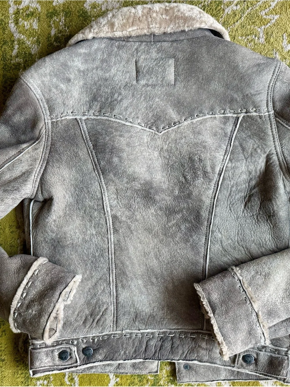 Vintage Y2K Earl Jeans shearling fur trucker jacket with whipstitch details